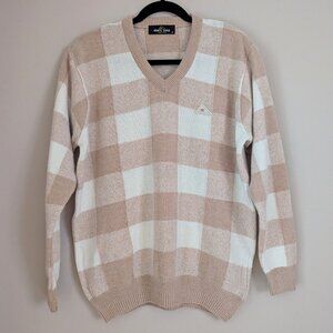 Monte Carlo Lambs Wool V Neck Sweater Jumper Men's Size L (42) Checkered NWOT